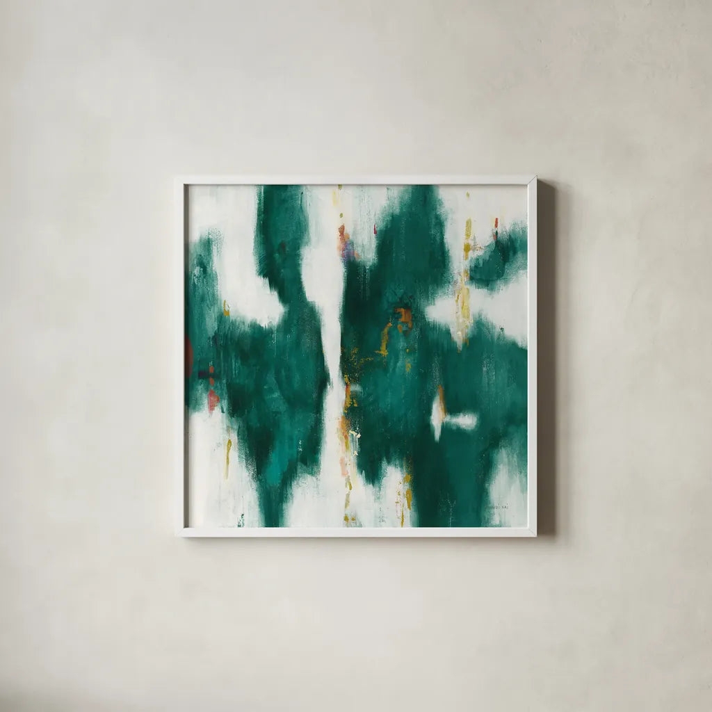 Green Texture I by Danhui Nai. Shown in a crisp white glass frame for a clean and minimalist style. Available as an archival giclee rolled canvas, fine art paper, or poster print. SKU 49780a.