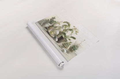 Greenhouse Orchids on Shiplap by Danhui Nai. shown as a rolled paper print. Available as archival giclee rolled canvas, fine art paper, or poster print. SKU 34577i.