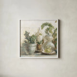 Greenhouse Orchids on Shiplap II by Danhui Nai. Shown in a crisp white glass frame for a clean and minimalist style. Available as an archival giclee rolled canvas, fine art paper, or poster print. SKU 55193a.