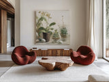 Greenhouse Orchids on Shiplap III by Danhui Nai. Shown as extra-large giant wall art in a modern living room. Available as an archival giclee rolled canvas, fine art paper, or poster print. SKU 55194a.