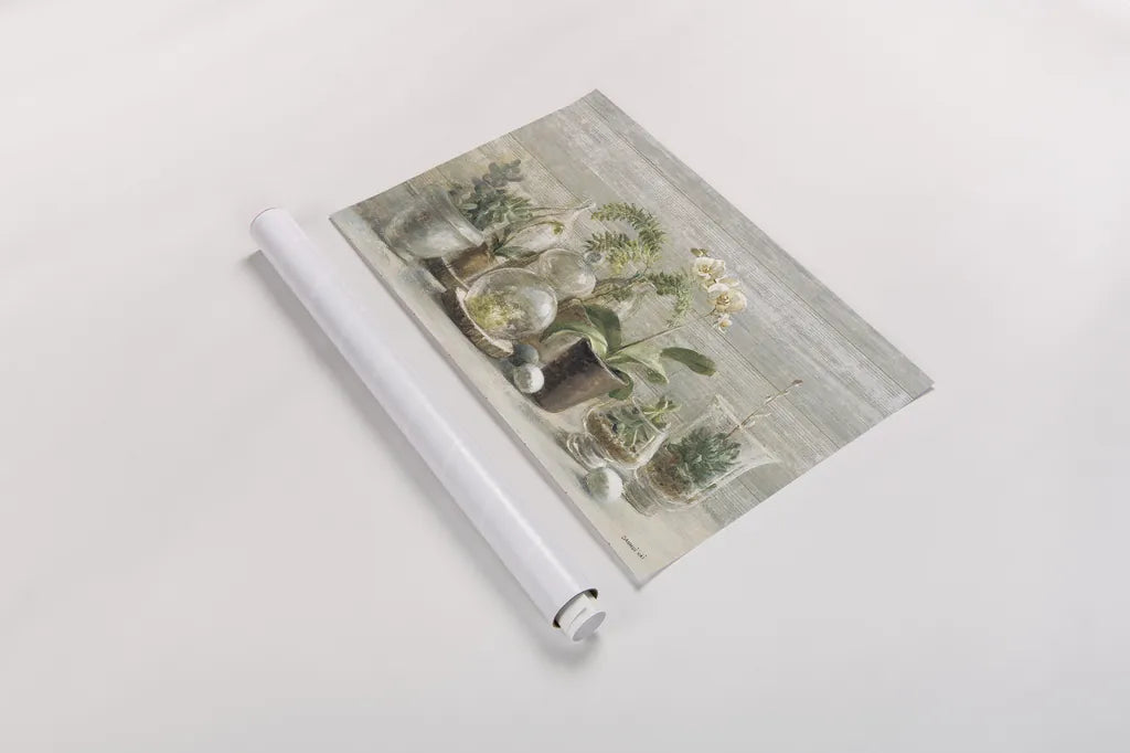 Greenhouse Orchids on Wood by Danhui Nai. shown as a rolled paper print. Available as archival giclee rolled canvas, fine art paper, or poster print. SKU 22021i.