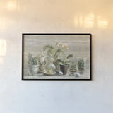Greenhouse Orchids on Wood by Danhui Nai. shown as a paper print in a black flame. Available as a archival giclee rolled canvas, fine art paper, or poster print. SKU 22021i.