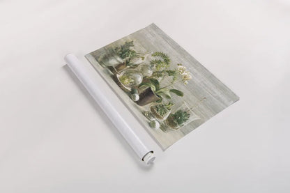 Greenhouse Orchids on Wood v2 by Danhui Nai. shown as a rolled paper print. Available as archival giclee rolled canvas, fine art paper, or poster print. SKU 22240i.