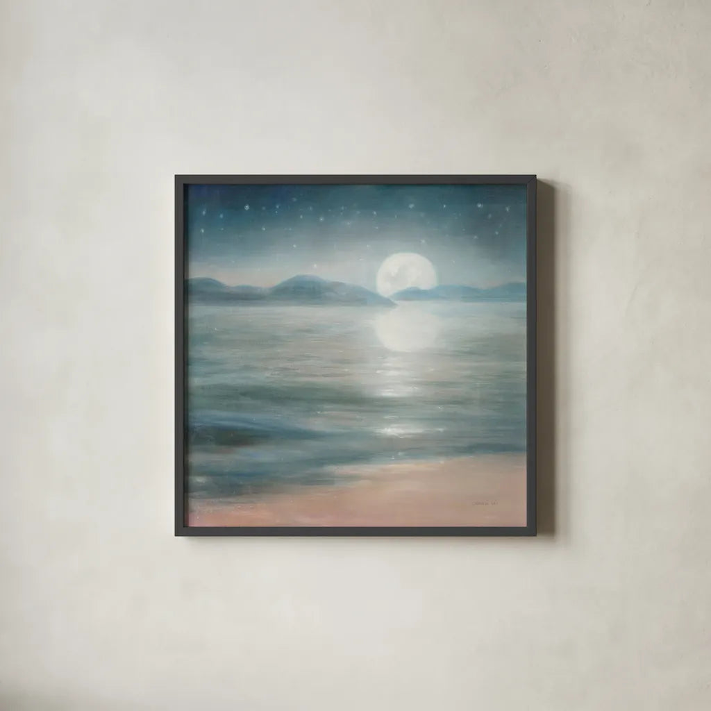 Half Moon Dream by Danhui Nai. Shown in a sleek black glass frame for a contemporary gallery look. Available as an archival giclee rolled canvas, fine art paper, or poster print. SKU 57241a.