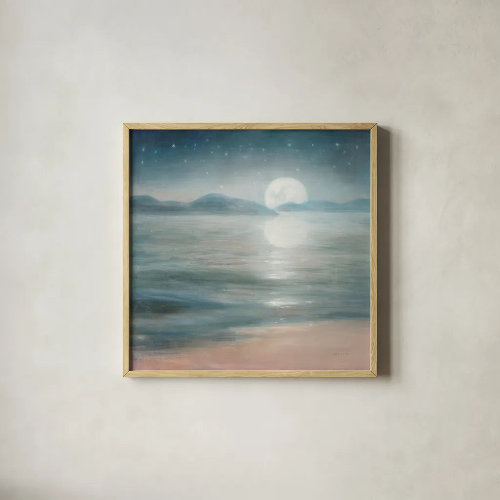 Half Moon Dream by Danhui Nai. Shown in a natural wood glass frame for a timeless modern aesthetic. Available as an archival giclee rolled canvas, fine art paper, or poster print. SKU 57241a.
