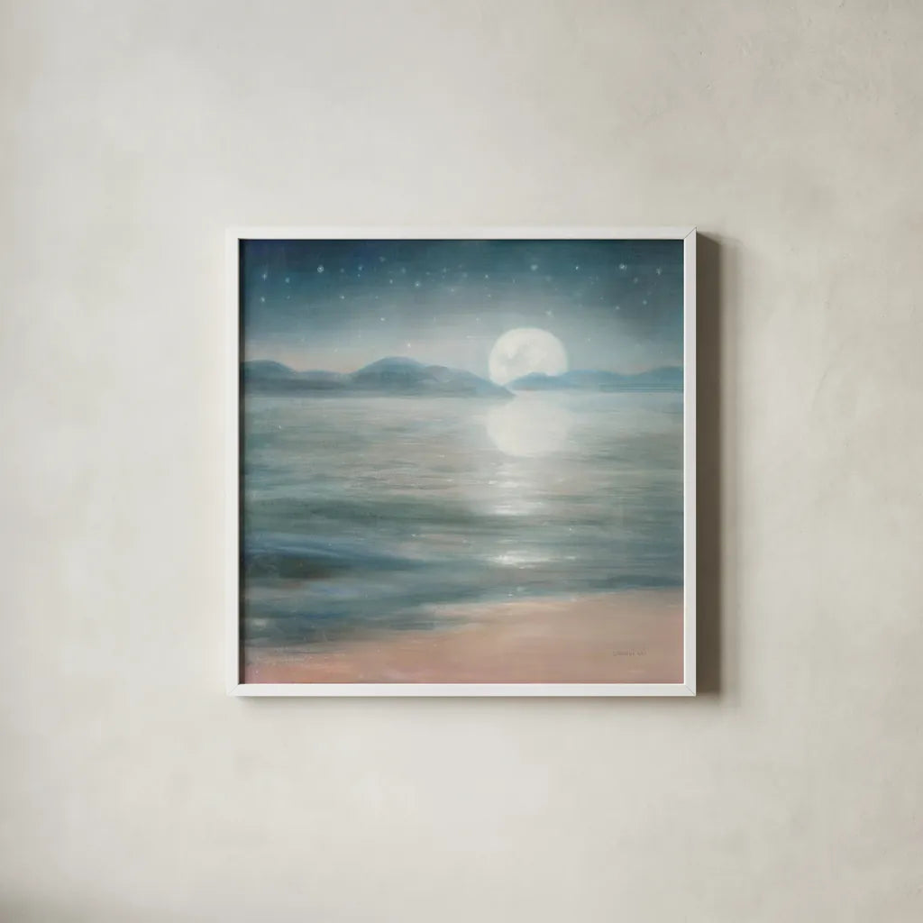 Half Moon Dream by Danhui Nai. Shown in a crisp white glass frame for a clean and minimalist style. Available as an archival giclee rolled canvas, fine art paper, or poster print. SKU 57241a.