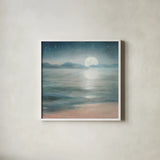 Half Moon Dream by Danhui Nai. Shown in a crisp white glass frame for a clean and minimalist style. Available as an archival giclee rolled canvas, fine art paper, or poster print. SKU 57241a.