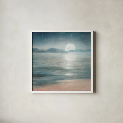 Half Moon Dream by Danhui Nai. Shown in a crisp white glass frame for a clean and minimalist style. Available as an archival giclee rolled canvas, fine art paper, or poster print. SKU 57241a.