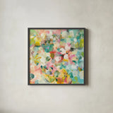 Happy Garden by Danhui Nai. Shown in a sleek black glass frame for a contemporary gallery look. Available as an archival giclee rolled canvas, fine art paper, or poster print. SKU 47247a.