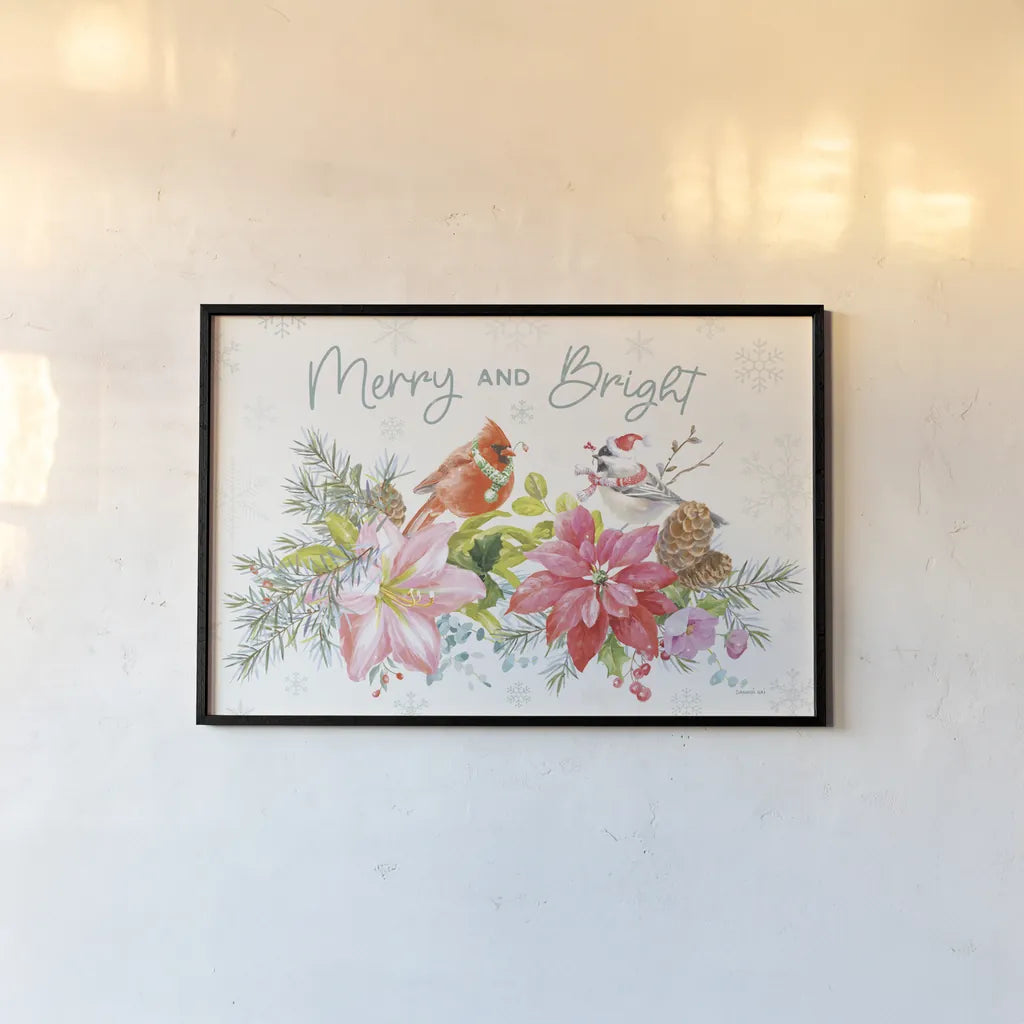 Happy Holidays I by Danhui Nai. shown as a paper print in a black flame. Available as a archival giclee rolled canvas, fine art paper, or poster print. SKU 86204i.