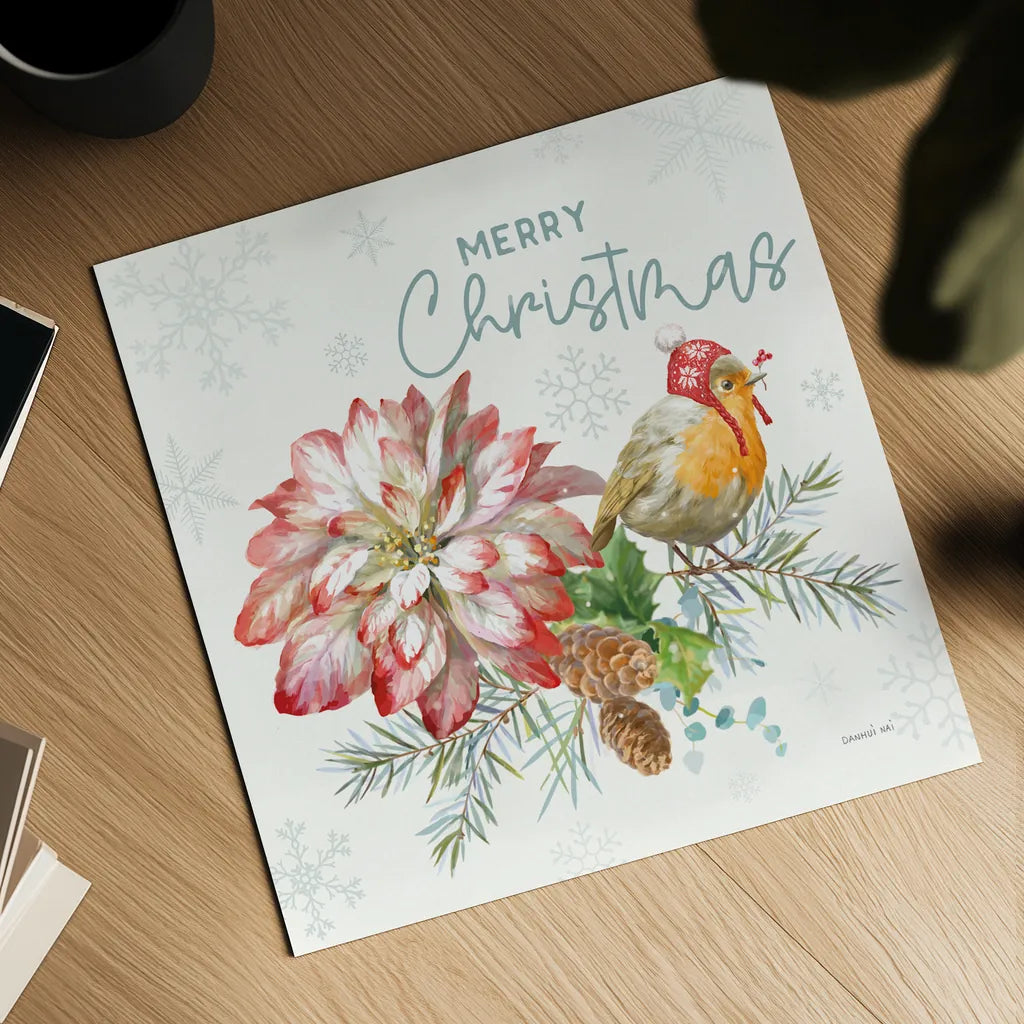 Happy Holidays IV by Danhui Nai. Shown as a detailed flat fine art print, highlighting archival giclee quality. Available as an archival giclee rolled canvas, fine art paper, or poster print. SKU 86207a.