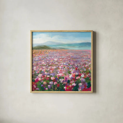 Headland Wildflowers by Danhui Nai. Shown in a natural wood glass frame for a timeless modern aesthetic. Available as an archival giclee rolled canvas, fine art paper, or poster print. SKU 78720a.