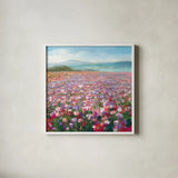 Headland Wildflowers by Danhui Nai. Shown in a crisp white glass frame for a clean and minimalist style. Available as an archival giclee rolled canvas, fine art paper, or poster print. SKU 78720a.