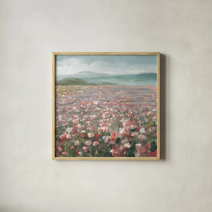 Headland Wildflowers Light by Danhui Nai. Shown in a natural wood glass frame for a timeless modern aesthetic. Available as an archival giclee rolled canvas, fine art paper, or poster print. SKU 88115a.