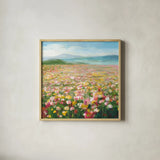 Headland Wildflowers v2 by Danhui Nai. Shown in a natural wood glass frame for a timeless modern aesthetic. Available as an archival giclee rolled canvas, fine art paper, or poster print. SKU 92625a.