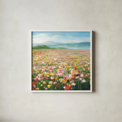 Headland Wildflowers v2 by Danhui Nai. Shown in a crisp white glass frame for a clean and minimalist style. Available as an archival giclee rolled canvas, fine art paper, or poster print. SKU 92625a.