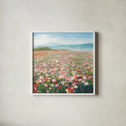 Headland Wildflowers v3 by Danhui Nai. Shown in a crisp white glass frame for a clean and minimalist style. Available as an archival giclee rolled canvas, fine art paper, or poster print. SKU 92626a.