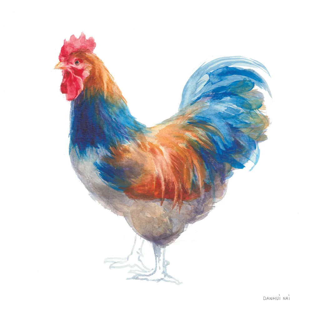 Hen on White by Danhui Nai. SKU 46171a. Archival Giclee Fine art print for wall decor.