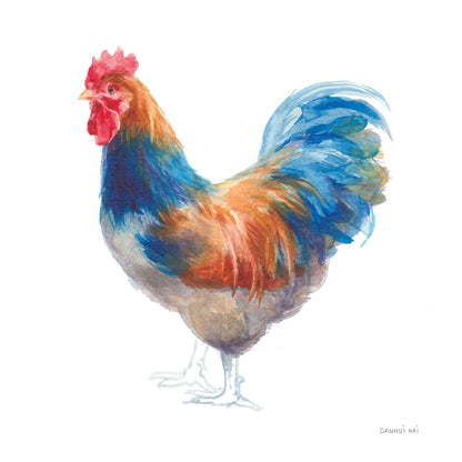 Hen on White by Danhui Nai. SKU 46171a. Archival Giclee Fine art print for wall decor.