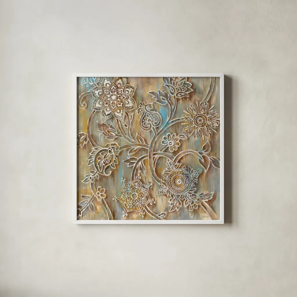 Henna Crop by Danhui Nai. Shown in a crisp white glass frame for a clean and minimalist style. Available as an archival giclee rolled canvas, fine art paper, or poster print. SKU 28647a.