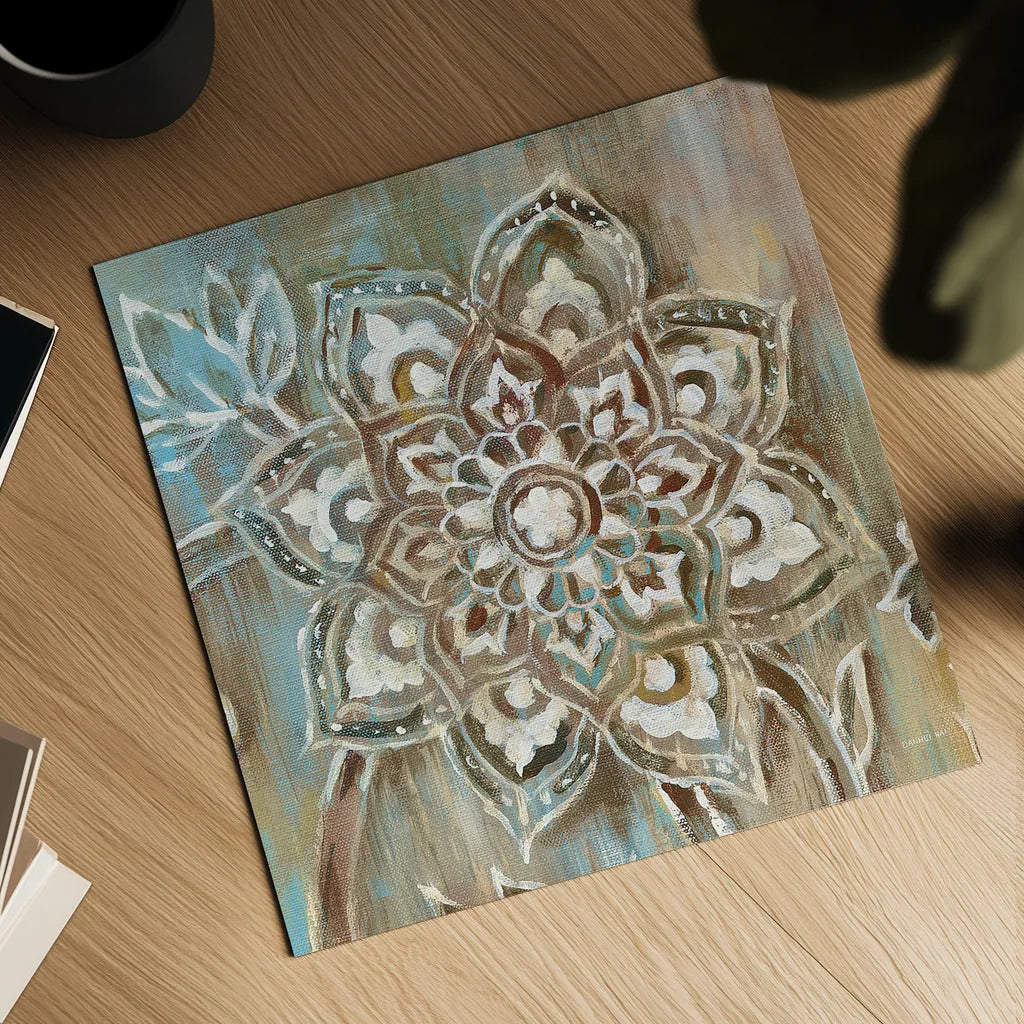 Henna II Blue by Danhui Nai. Shown as a detailed flat fine art print, highlighting archival giclee quality. Available as an archival giclee rolled canvas, fine art paper, or poster print. SKU 31333a.