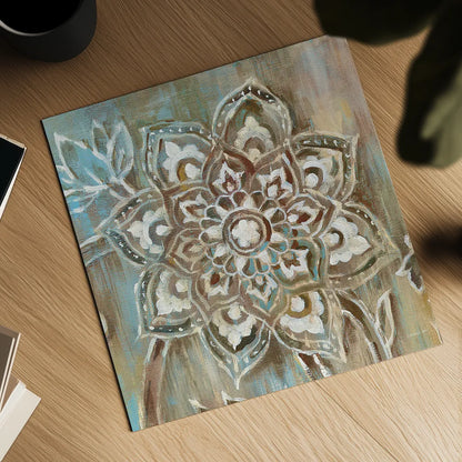 Henna II Blue by Danhui Nai. Shown as a detailed flat fine art print, highlighting archival giclee quality. Available as an archival giclee rolled canvas, fine art paper, or poster print. SKU 31333a.