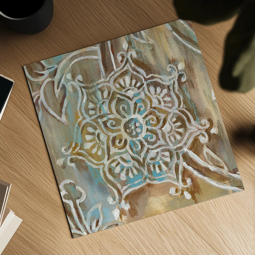 Henna III Blue by Danhui Nai. Shown as a detailed flat fine art print, highlighting archival giclee quality. Available as an archival giclee rolled canvas, fine art paper, or poster print. SKU 31334a.