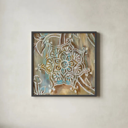 Henna III Blue by Danhui Nai. Shown in a sleek black glass frame for a contemporary gallery look. Available as an archival giclee rolled canvas, fine art paper, or poster print. SKU 31334a.