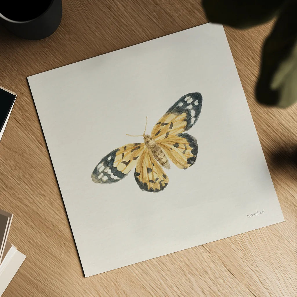 Honeybloom Butterfly II by Danhui Nai. Shown as a detailed flat fine art print, highlighting archival giclee quality. Available as an archival giclee rolled canvas, fine art paper, or poster print. SKU 95260a.