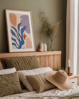 Honoring Matisse Warm v2 by Danhui Nai. shown as a paper print in a natural frame. Available as a archival giclee rolled canvas, fine art paper, or poster print. SKU 80700h.