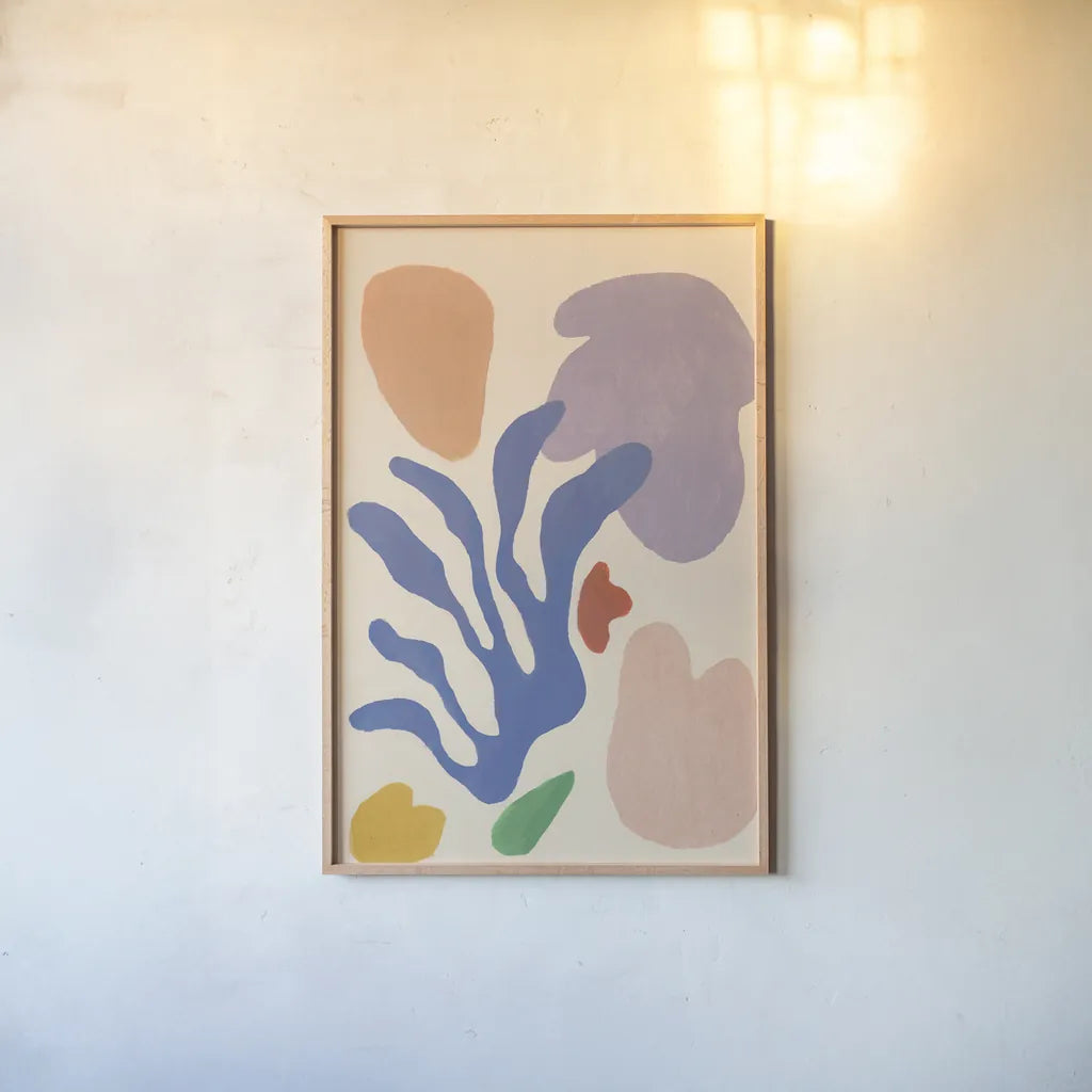 Honoring Matisse Warm v2 by Danhui Nai. shown as a paper print in a natural frame. Available as a archival giclee rolled canvas, fine art paper, or poster print. SKU 80700h.