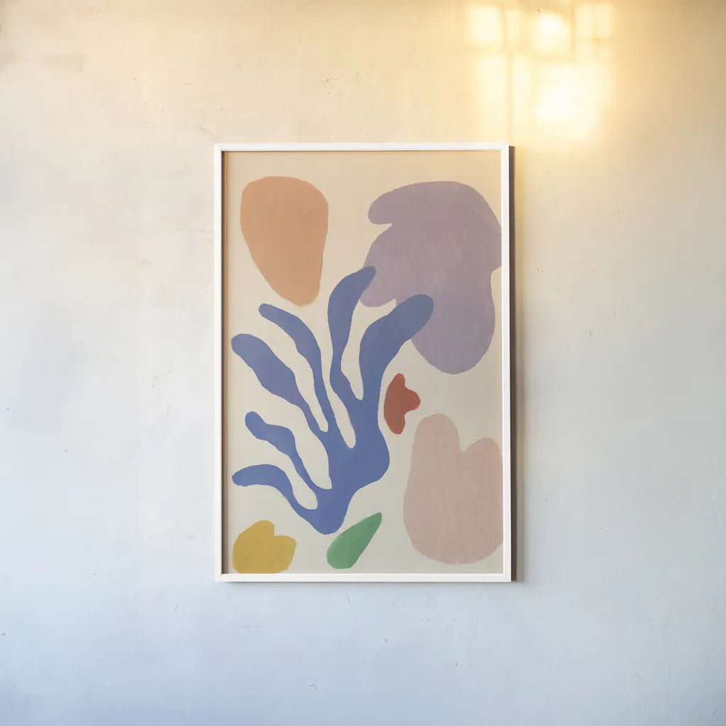 Honoring Matisse Warm v2 by Danhui Nai. shown as a paper print in a white frame. Available as a archival giclee rolled canvas, fine art paper, or poster print. SKU 80700h.