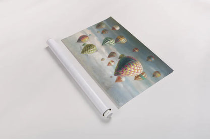 Hot Air Balloons with Pink by Danhui Nai. shown as a rolled paper print. Available as archival giclee rolled canvas, fine art paper, or poster print. SKU 47867i.