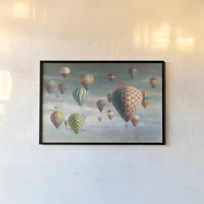 Hot Air Balloons with Pink by Danhui Nai. shown as a paper print in a black flame. Available as a archival giclee rolled canvas, fine art paper, or poster print. SKU 47867i.
