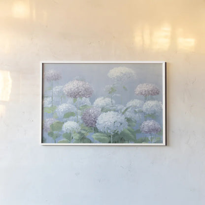 Hydrangea Garden by Danhui Nai. shown as a paper print in a white frame. Available as a archival giclee rolled canvas, fine art paper, or poster print. SKU 87629i.