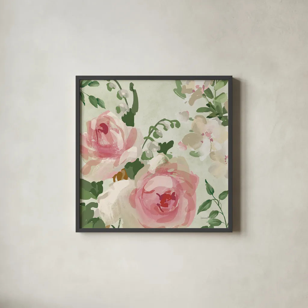 Impressionist Garden V by Danhui Nai. Shown in a sleek black glass frame for a contemporary gallery look. Available as an archival giclee rolled canvas, fine art paper, or poster print. SKU 83951a.