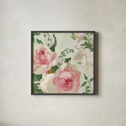Impressionist Garden V by Danhui Nai. Shown in a sleek black glass frame for a contemporary gallery look. Available as an archival giclee rolled canvas, fine art paper, or poster print. SKU 83951a.