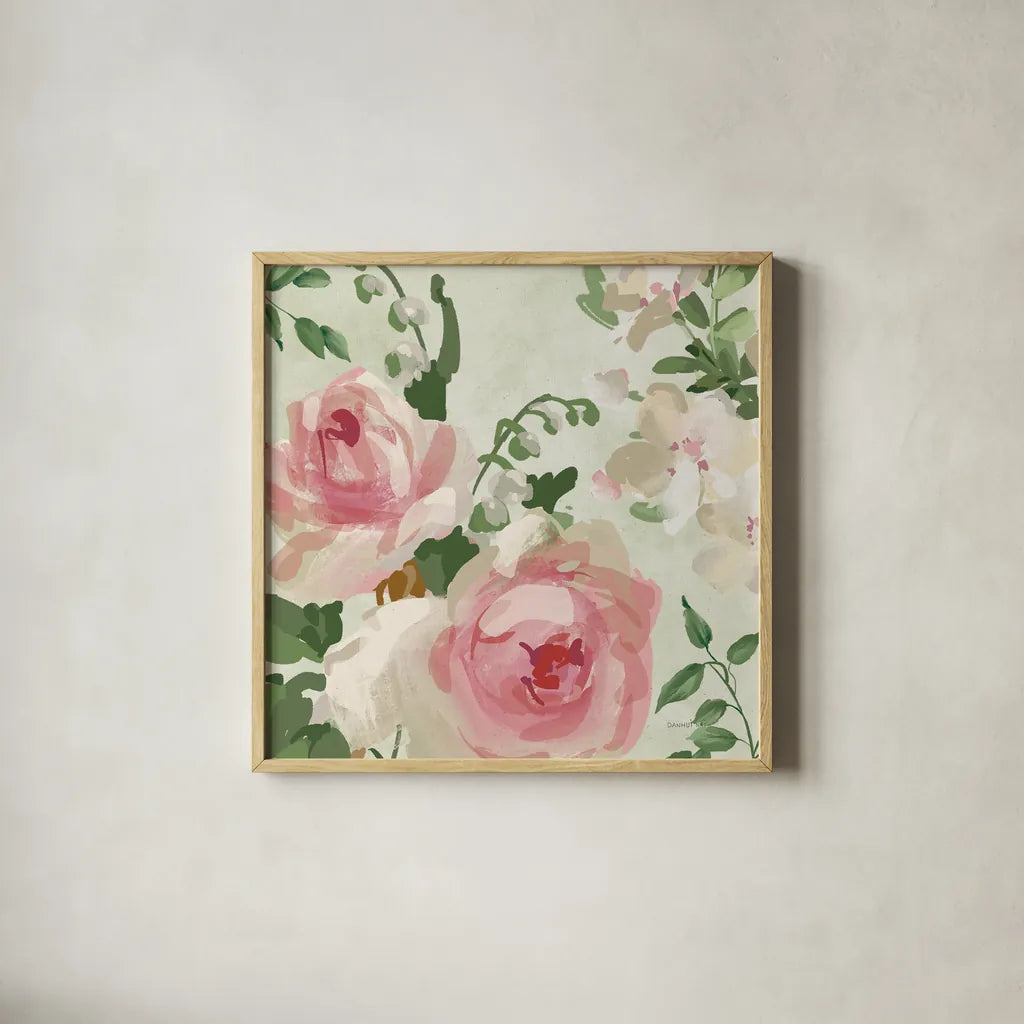 Impressionist Garden V by Danhui Nai. Shown in a natural wood glass frame for a timeless modern aesthetic. Available as an archival giclee rolled canvas, fine art paper, or poster print. SKU 83951a.