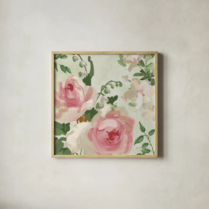 Impressionist Garden V by Danhui Nai. Shown in a natural wood glass frame for a timeless modern aesthetic. Available as an archival giclee rolled canvas, fine art paper, or poster print. SKU 83951a.