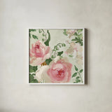 Impressionist Garden V by Danhui Nai. Shown in a crisp white glass frame for a clean and minimalist style. Available as an archival giclee rolled canvas, fine art paper, or poster print. SKU 83951a.