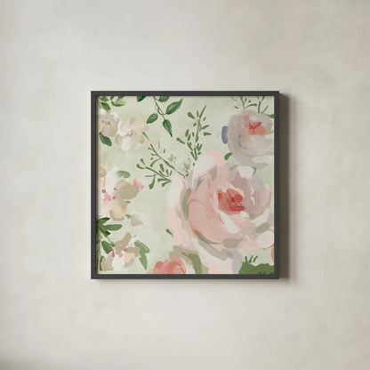 Impressionist Garden VI by Danhui Nai. Shown in a sleek black glass frame for a contemporary gallery look. Available as an archival giclee rolled canvas, fine art paper, or poster print. SKU 83952a.