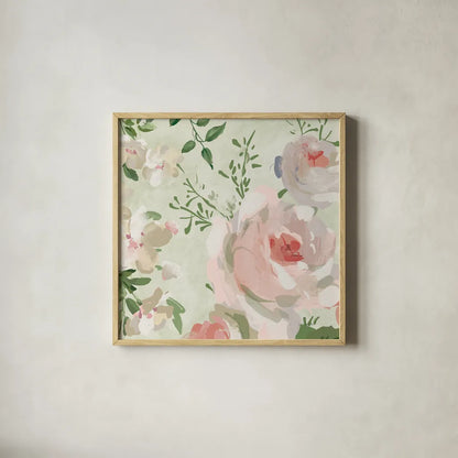 Impressionist Garden VI by Danhui Nai. Shown in a natural wood glass frame for a timeless modern aesthetic. Available as an archival giclee rolled canvas, fine art paper, or poster print. SKU 83952a.