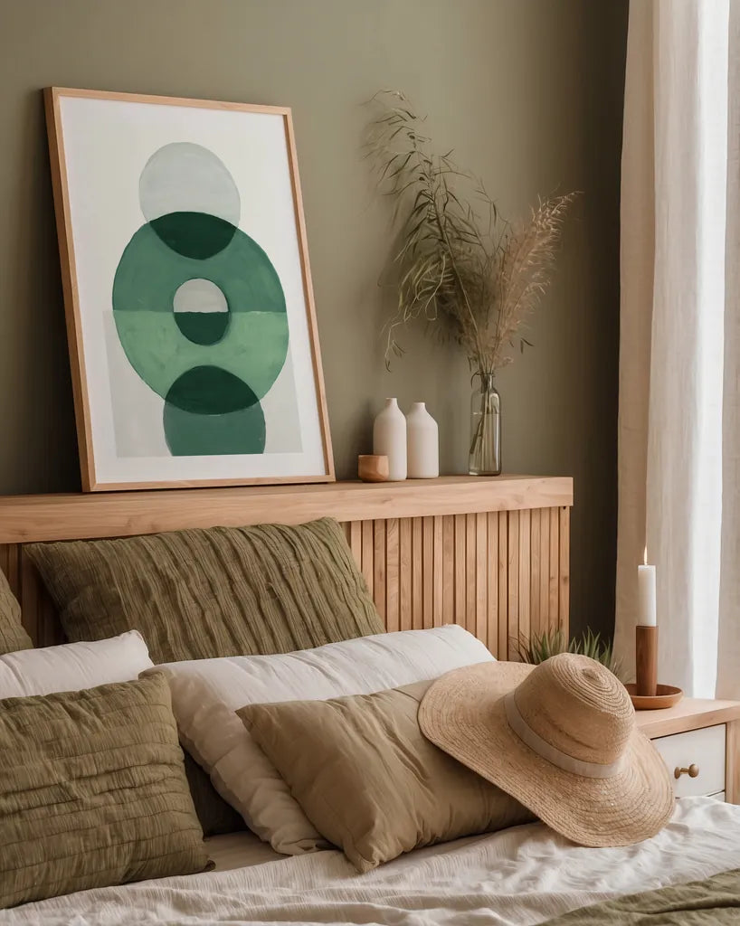 In Between II Green by Danhui Nai. shown as a paper print in a natural frame. Available as a archival giclee rolled canvas, fine art paper, or poster print. SKU 79949h.