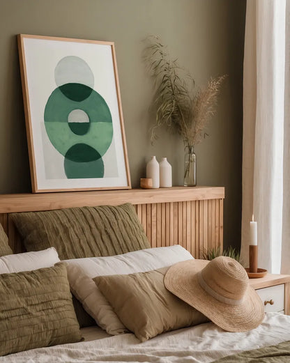 In Between II Green by Danhui Nai. shown as a paper print in a natural frame. Available as a archival giclee rolled canvas, fine art paper, or poster print. SKU 79949h.