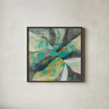 In the Valley Abstract II by Danhui Nai. Shown in a sleek black glass frame for a contemporary gallery look. Available as an archival giclee rolled canvas, fine art paper, or poster print. SKU 47252a.
