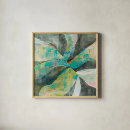 In the Valley Abstract II by Danhui Nai. Shown in a natural wood glass frame for a timeless modern aesthetic. Available as an archival giclee rolled canvas, fine art paper, or poster print. SKU 47252a.