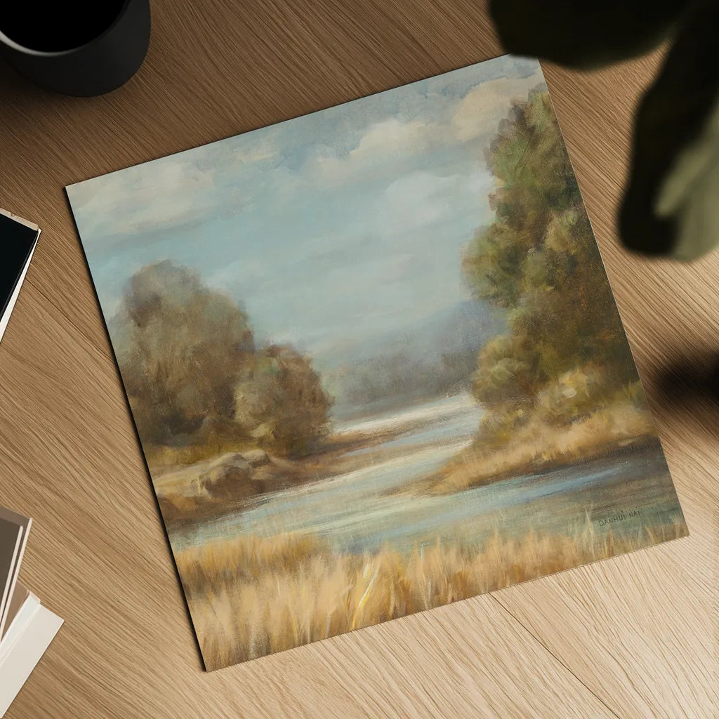 In the Valley II No Boat by Danhui Nai. Shown as a detailed flat fine art print, highlighting archival giclee quality. Available as an archival giclee rolled canvas, fine art paper, or poster print. SKU 93204a.