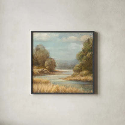 In the Valley II No Boat by Danhui Nai. Shown in a sleek black glass frame for a contemporary gallery look. Available as an archival giclee rolled canvas, fine art paper, or poster print. SKU 93204a.