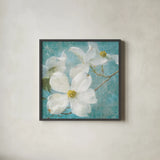 Indiness Blossom Square Vintage I by Danhui Nai. Shown in a sleek black glass frame for a contemporary gallery look. Available as an archival giclee rolled canvas, fine art paper, or poster print. SKU 13726a.