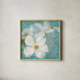 Indiness Blossom Square Vintage I by Danhui Nai. Shown in a natural wood glass frame for a timeless modern aesthetic. Available as an archival giclee rolled canvas, fine art paper, or poster print. SKU 13726a.